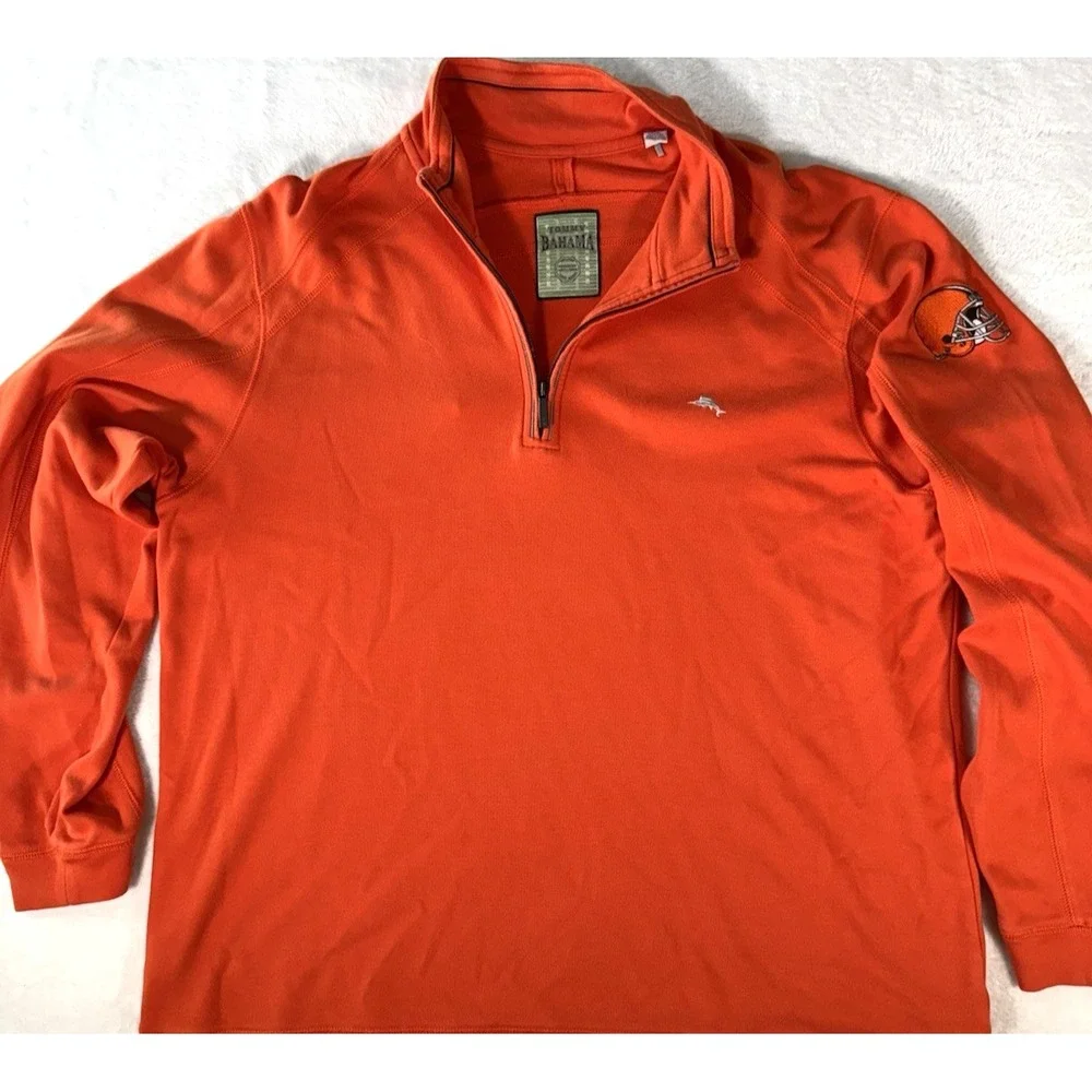 Tommy Bahama NFL‎ Cleveland Browns 1/4 Zip Pullover XL Pima Cotton Orange Logos